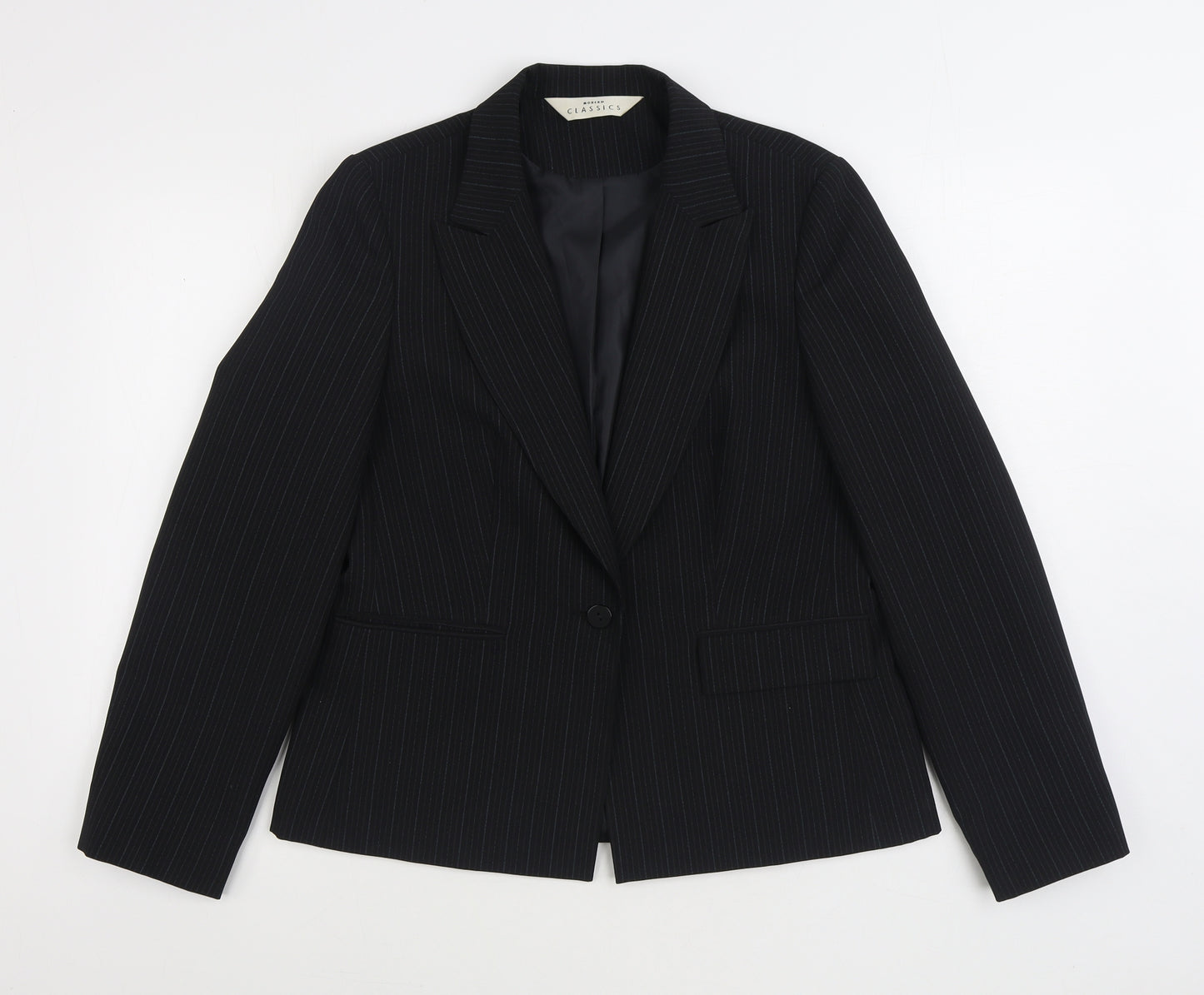 Modern Classic Womens Black Striped Jacket Blazer Size 12 Button