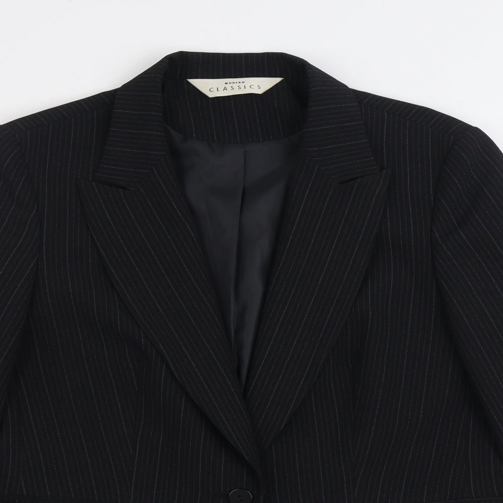 Modern Classic Womens Black Striped Jacket Blazer Size 12 Button