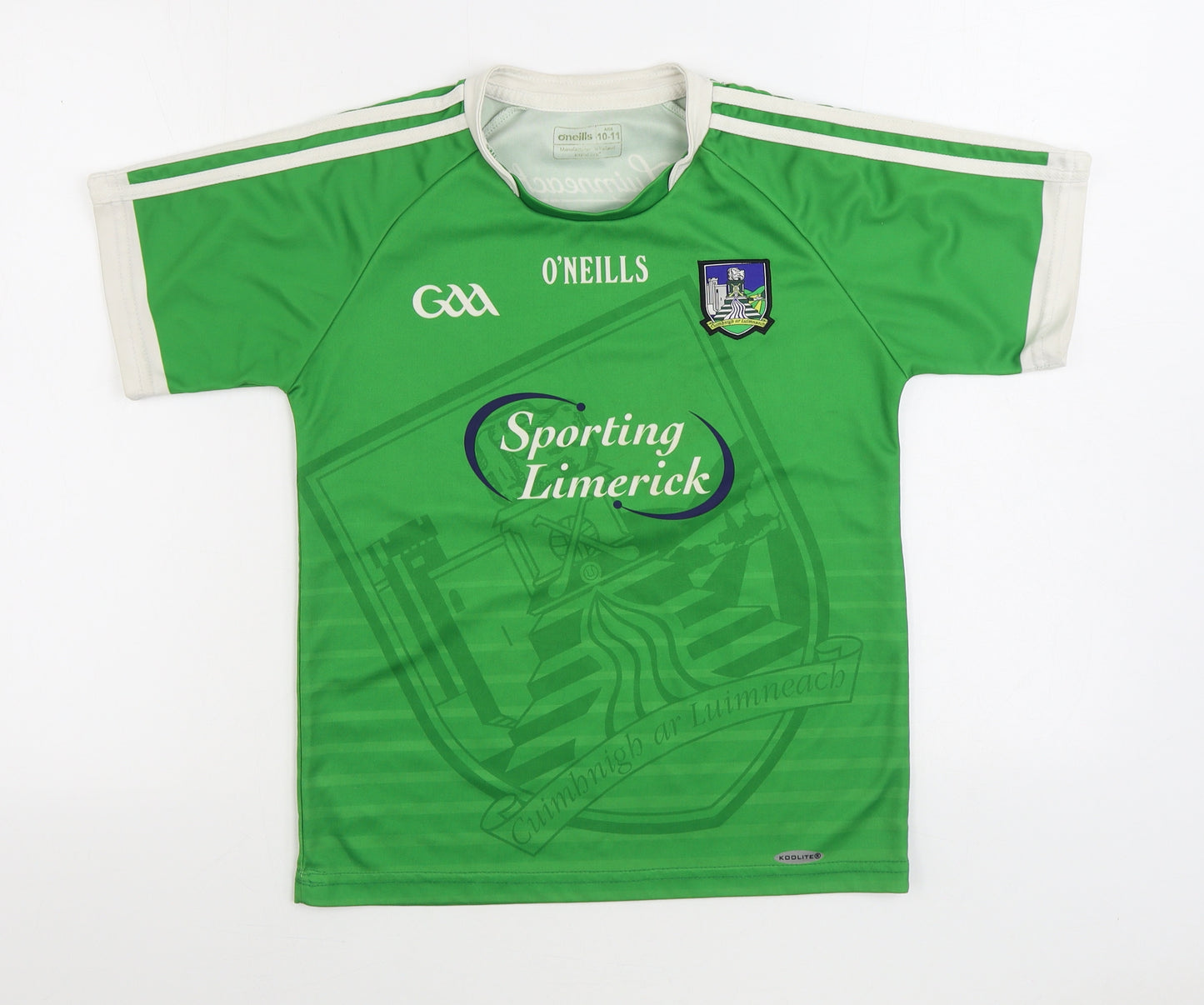 O'Neills Boys Green Polyester Basic T-Shirt Size 10-11 Years Round Neck Pullover - Sporting Limerick