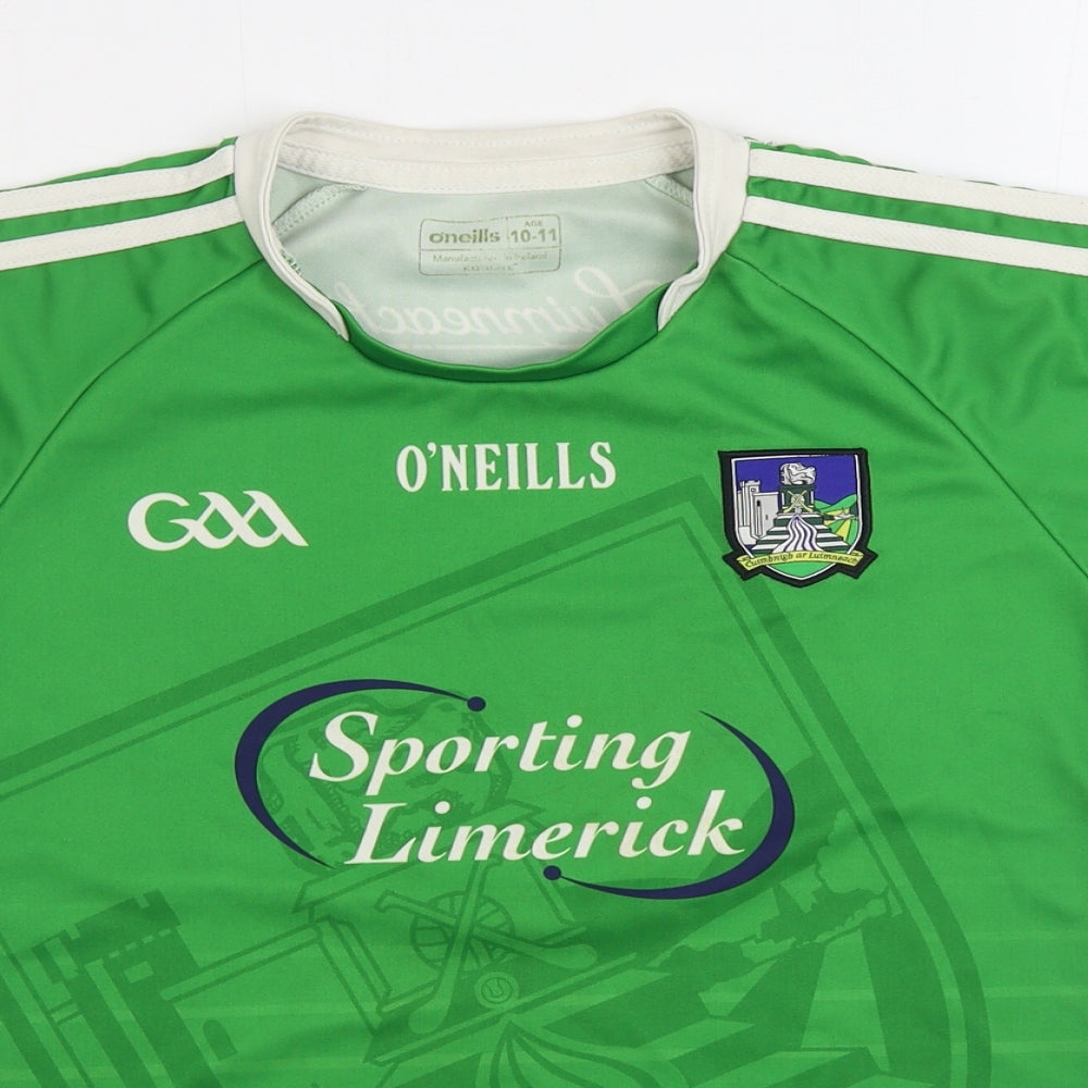 O'Neills Boys Green Polyester Basic T-Shirt Size 10-11 Years Round Neck Pullover - Sporting Limerick