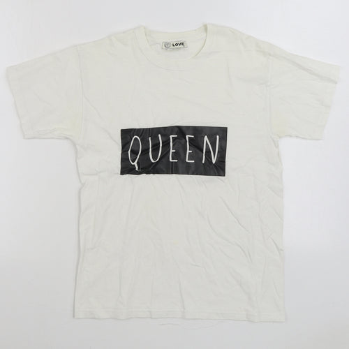 Love Girls White 100% Cotton Basic T-Shirt Size S Round Neck Pullover - Queen