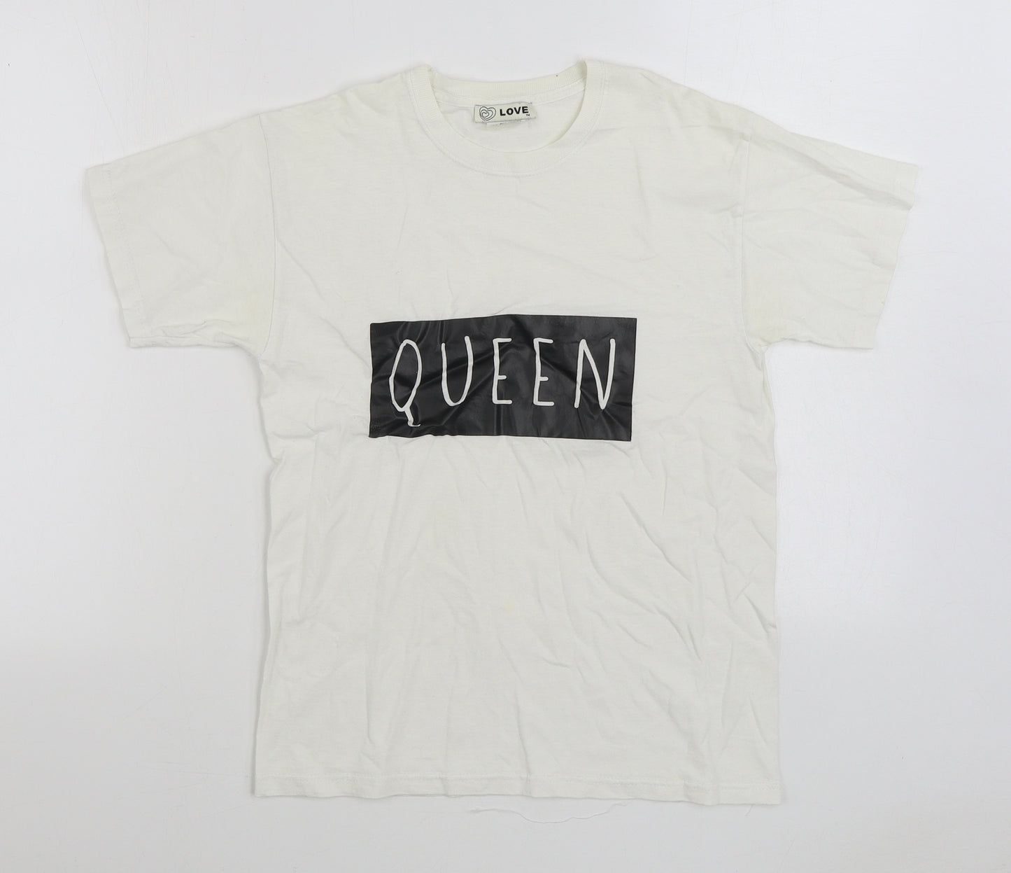 Love Girls White 100% Cotton Basic T-Shirt Size S Round Neck Pullover - Queen