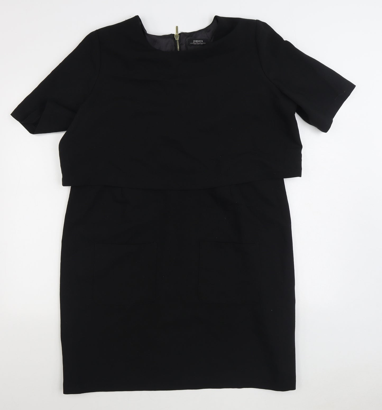 Matalan Womens Black Polyester Pencil Dress Size 18 Boat Neck Zip