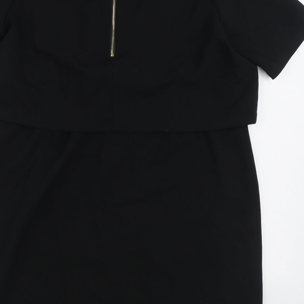 Matalan Womens Black Polyester Pencil Dress Size 18 Boat Neck Zip