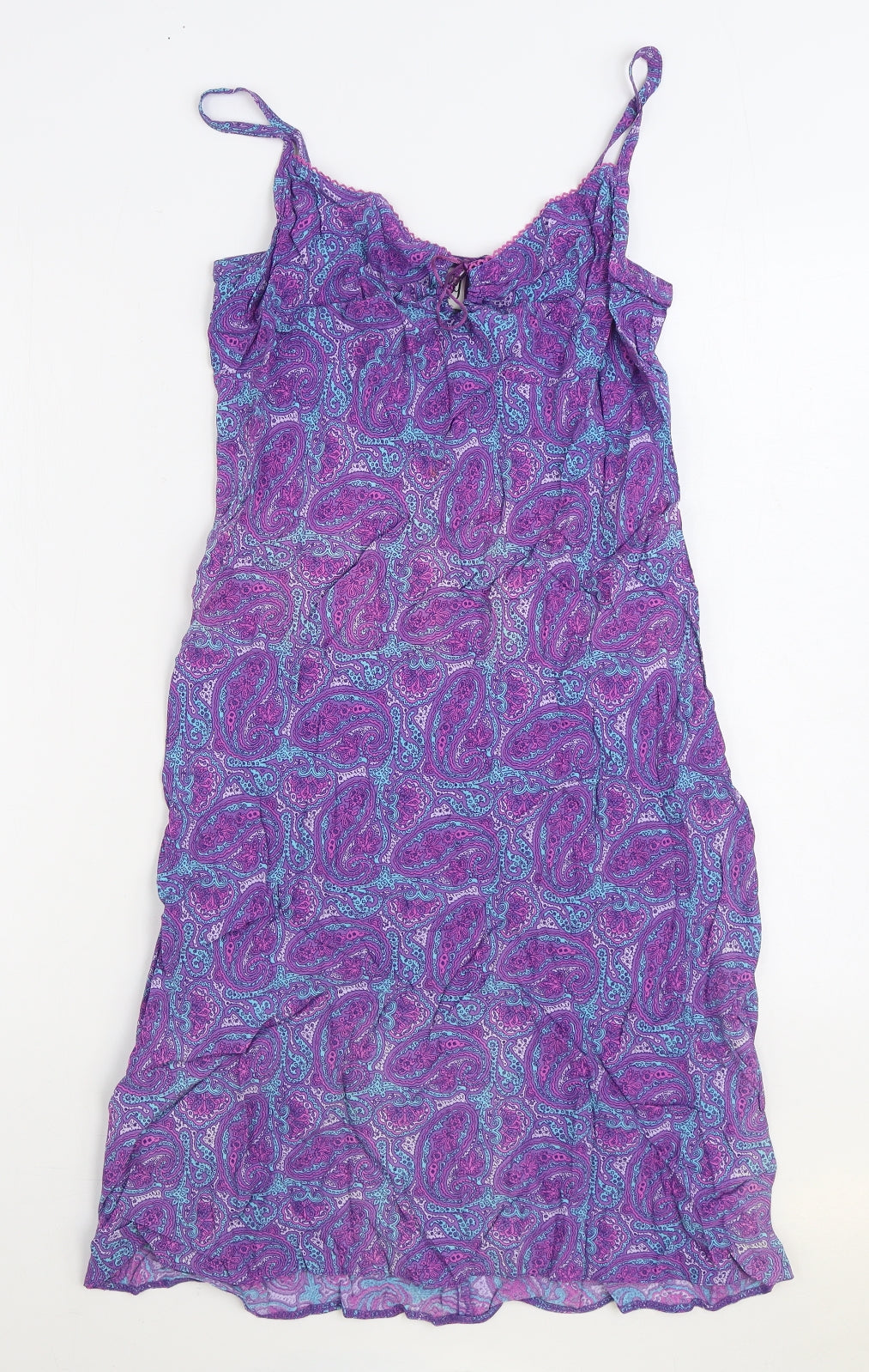 Bay Womens Purple Paisley Polyester Slip Dress Size 12 V-Neck Pullover