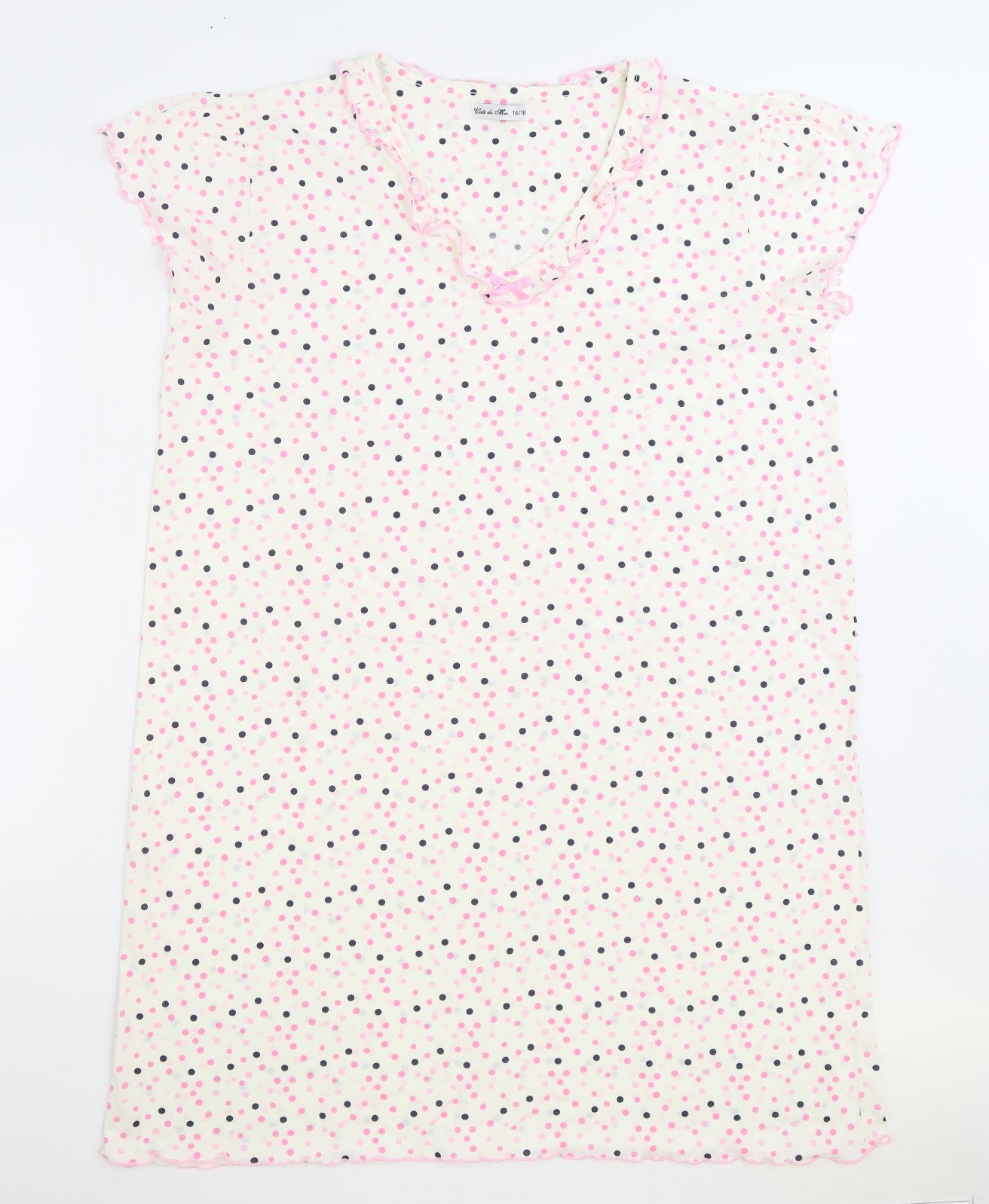 Cote De Moi Womens White Polka Dot 100% Cotton Top Nightshirt Size 16
