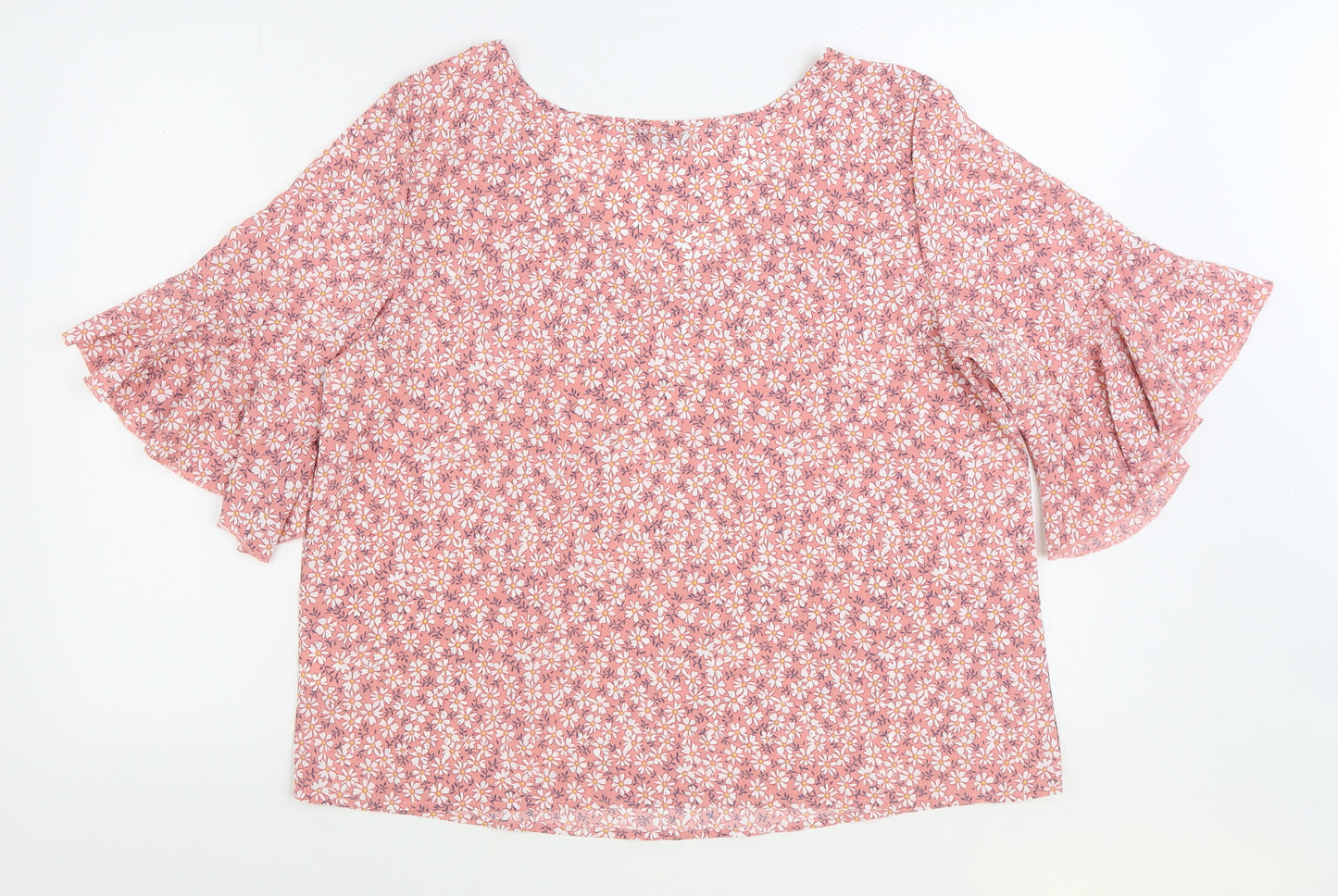 SheIn Womens Pink Floral Polyester Basic Blouse Size XL V-Neck