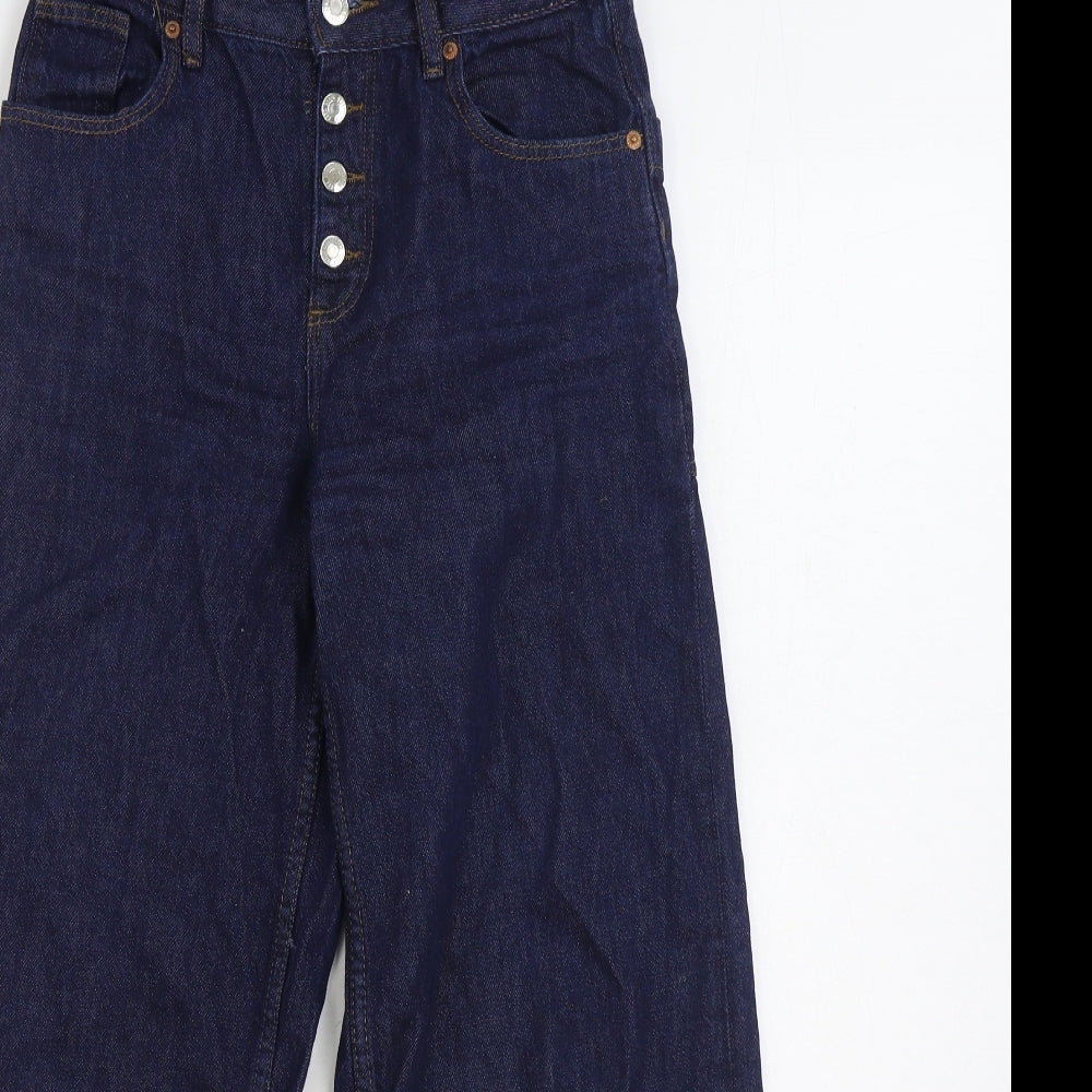 Zara Girls Blue Cotton Wide-Leg Jeans Size 13-14 Years Regular Button