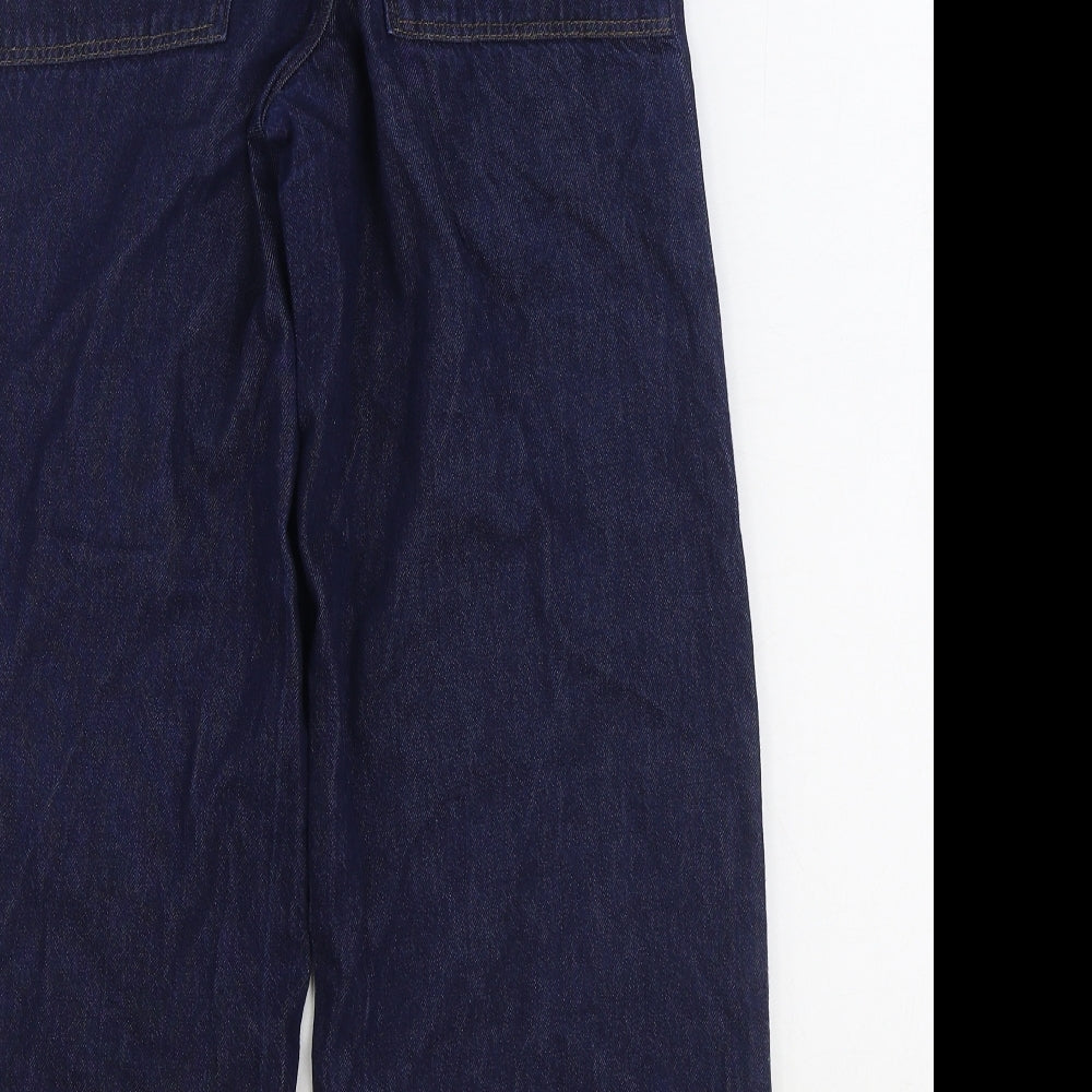 Zara Girls Blue Cotton Wide-Leg Jeans Size 13-14 Years Regular Button