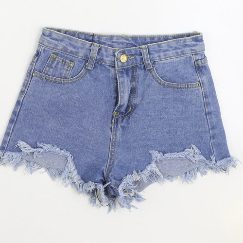 Preworn Womens Blue Cotton Hot Pants Shorts Size XS Regular Zip - Distressed