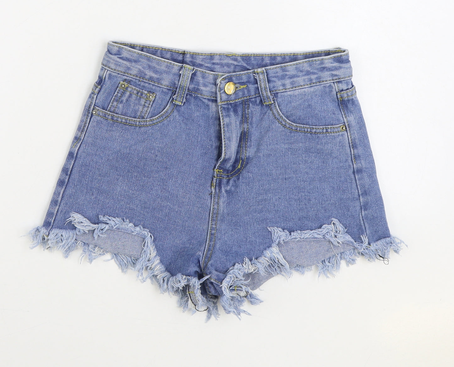 Preworn Womens Blue Cotton Hot Pants Shorts Size XS Regular Zip - Distressed
