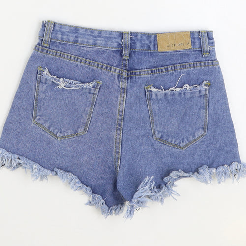 Preworn Womens Blue Cotton Hot Pants Shorts Size XS Regular Zip - Distressed