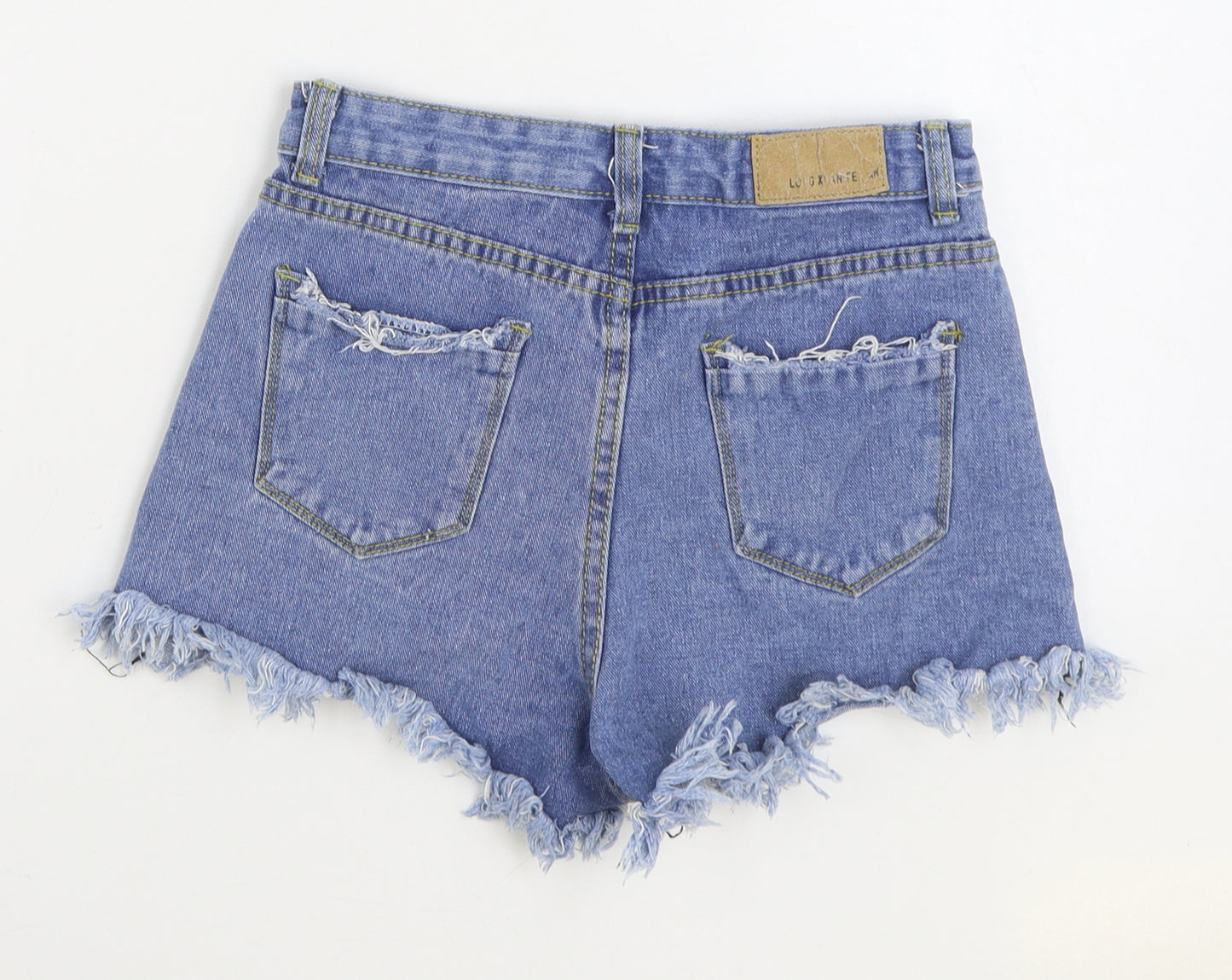 Preworn Womens Blue Cotton Hot Pants Shorts Size XS Regular Zip - Distressed