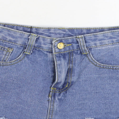 Preworn Womens Blue Cotton Hot Pants Shorts Size XS Regular Zip - Distressed