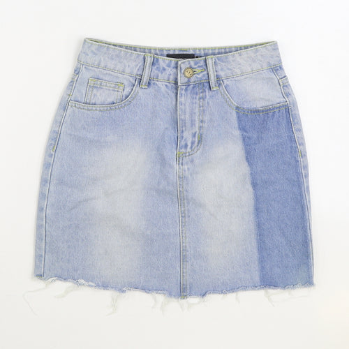 PRETTYLITTLETHING Womens Blue Cotton A-Line Skirt Size 4 Zip