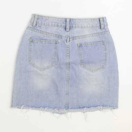 PRETTYLITTLETHING Womens Blue Cotton A-Line Skirt Size 4 Zip