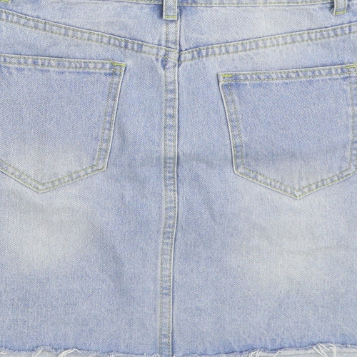 PRETTYLITTLETHING Womens Blue Cotton A-Line Skirt Size 4 Zip