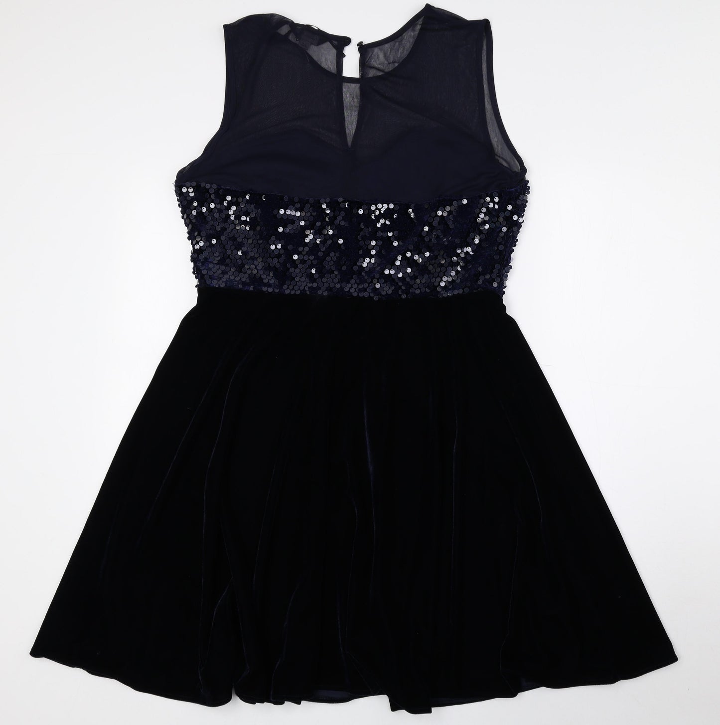 Simply Be Womens Blue Polyester Skater Dress Size 16 Round Neck Button