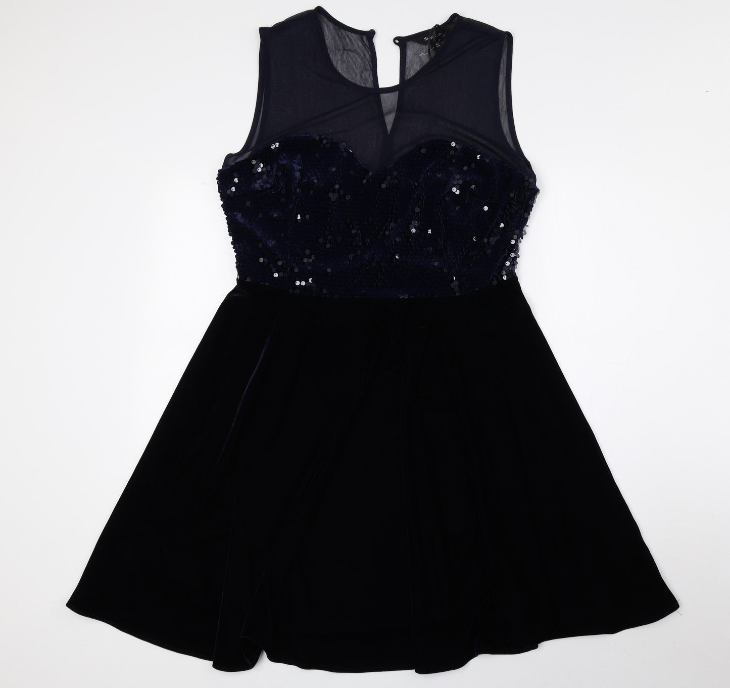 Simply Be Womens Blue Polyester Skater Dress Size 16 Round Neck Button