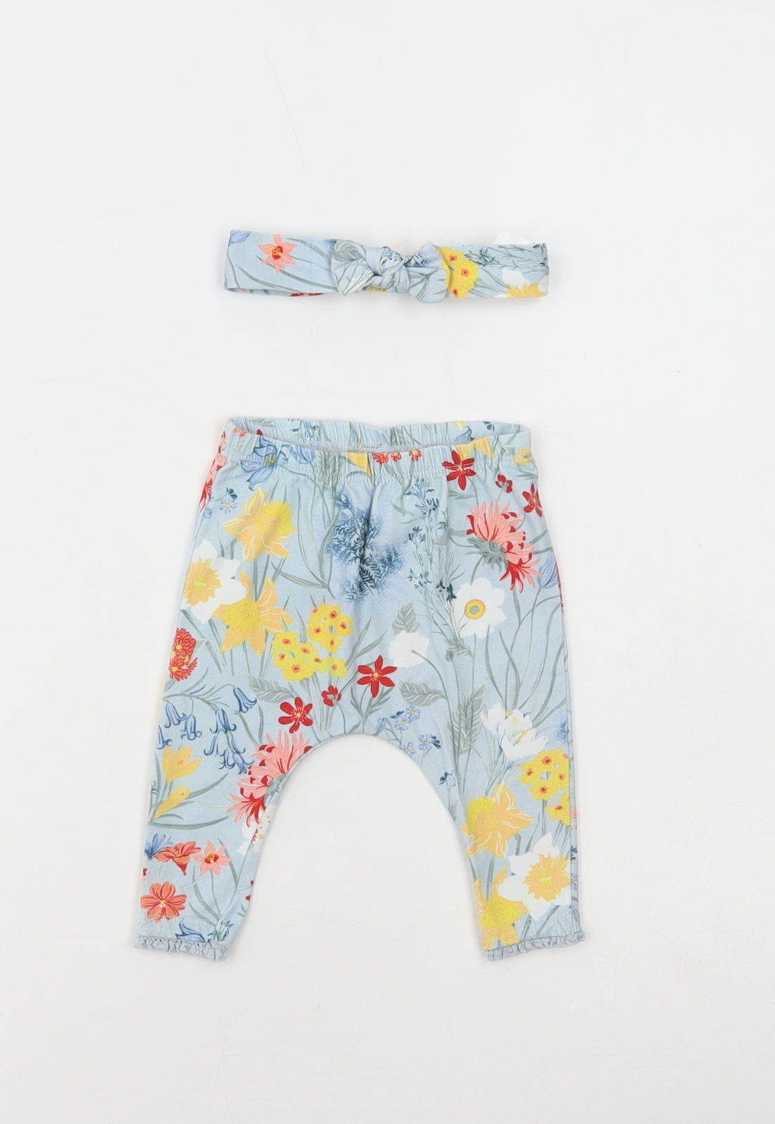 NEXT Girls Blue Floral Cotton Sweatpants Leggings Size 0-3 Months Pullover - 2 Piece Set