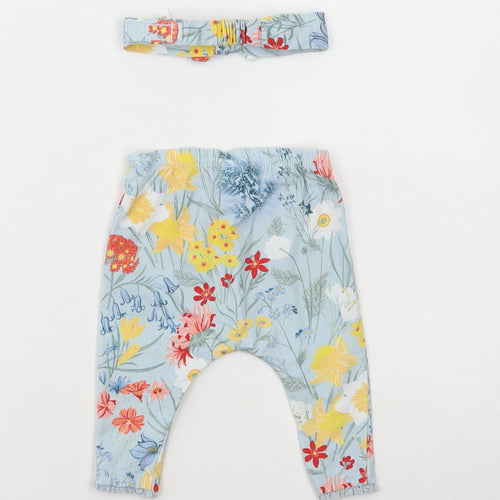 NEXT Girls Blue Floral Cotton Sweatpants Leggings Size 0-3 Months Pullover - 2 Piece Set