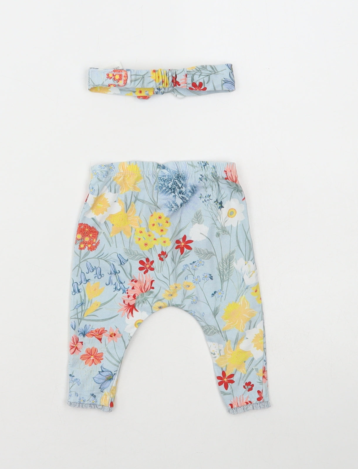 NEXT Girls Blue Floral Cotton Sweatpants Leggings Size 0-3 Months Pullover - 2 Piece Set