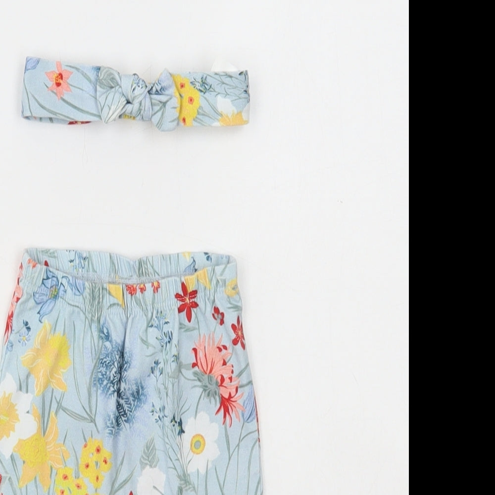 NEXT Girls Blue Floral Cotton Sweatpants Leggings Size 0-3 Months Pullover - 2 Piece Set
