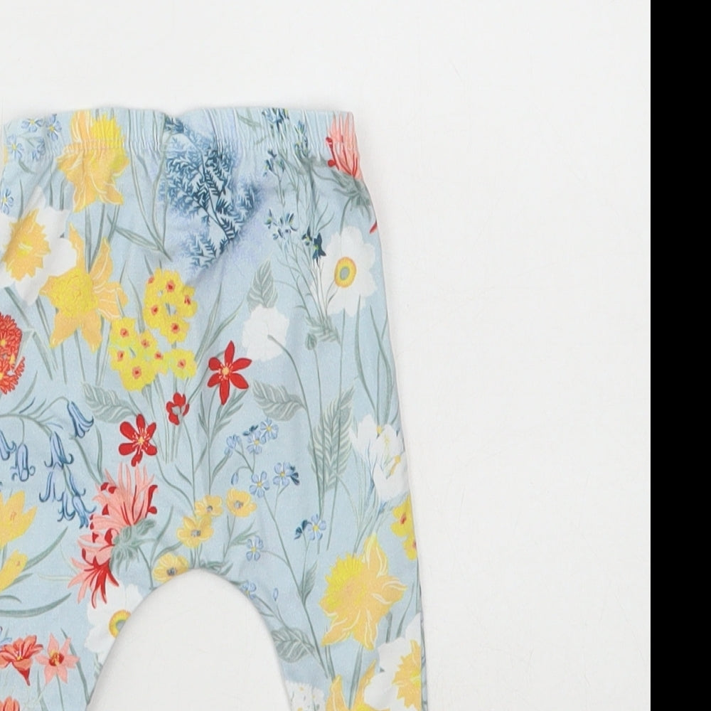 NEXT Girls Blue Floral Cotton Sweatpants Leggings Size 0-3 Months Pullover - 2 Piece Set