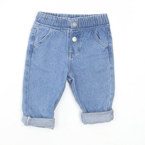 Dunnes Stores Girls Blue Cotton Cargo Jeans Size 6-9 Months Button