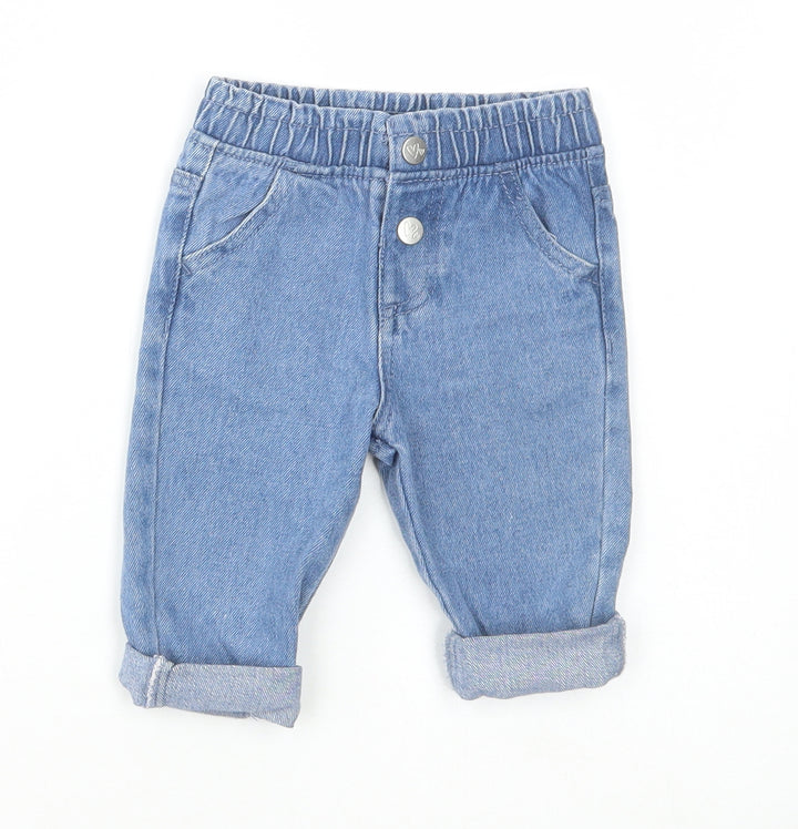 Dunnes Stores Girls Blue Cotton Cargo Jeans Size 6-9 Months Button