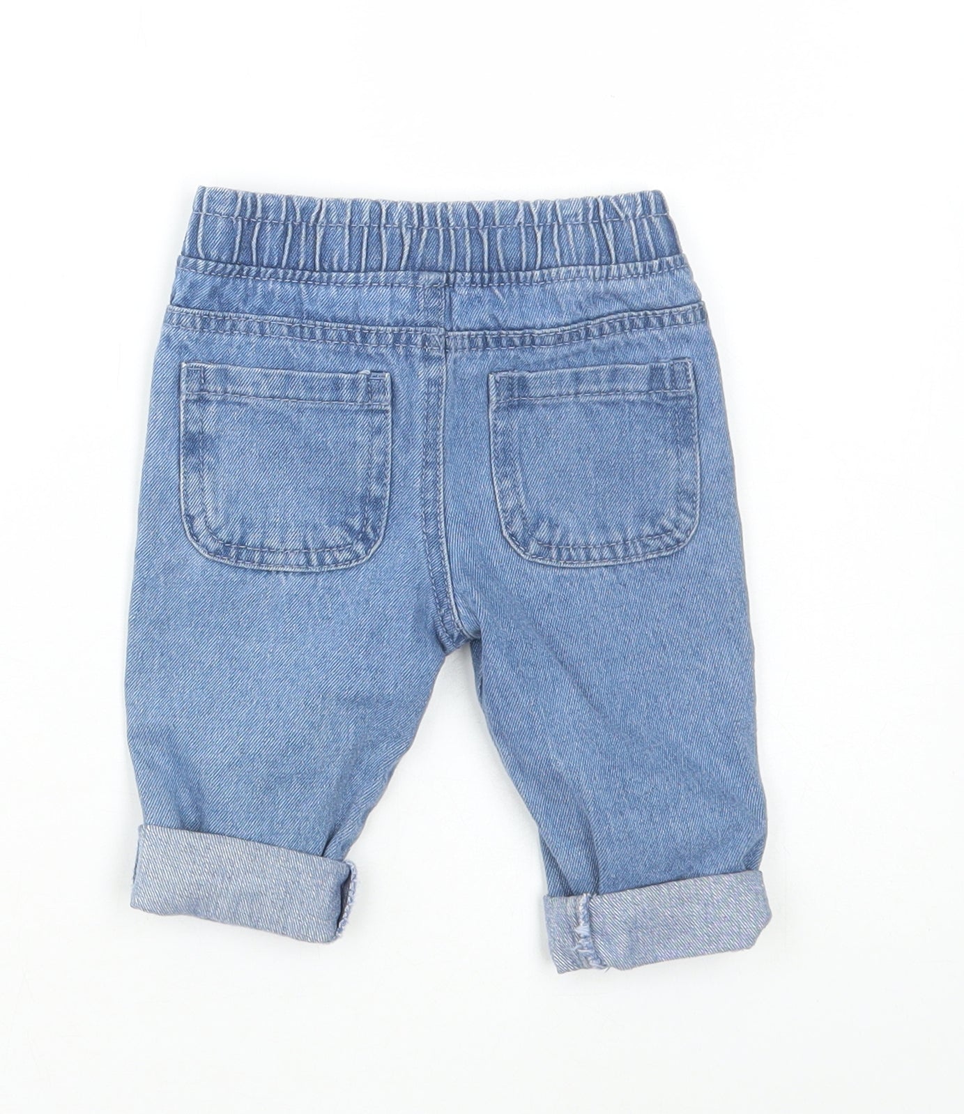 Dunnes Stores Girls Blue Cotton Cargo Jeans Size 6-9 Months Button