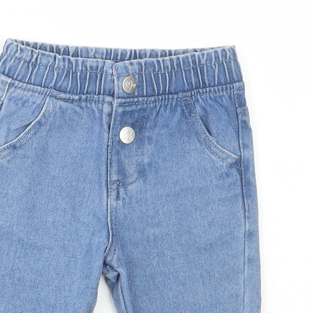Dunnes Stores Girls Blue Cotton Cargo Jeans Size 6-9 Months Button