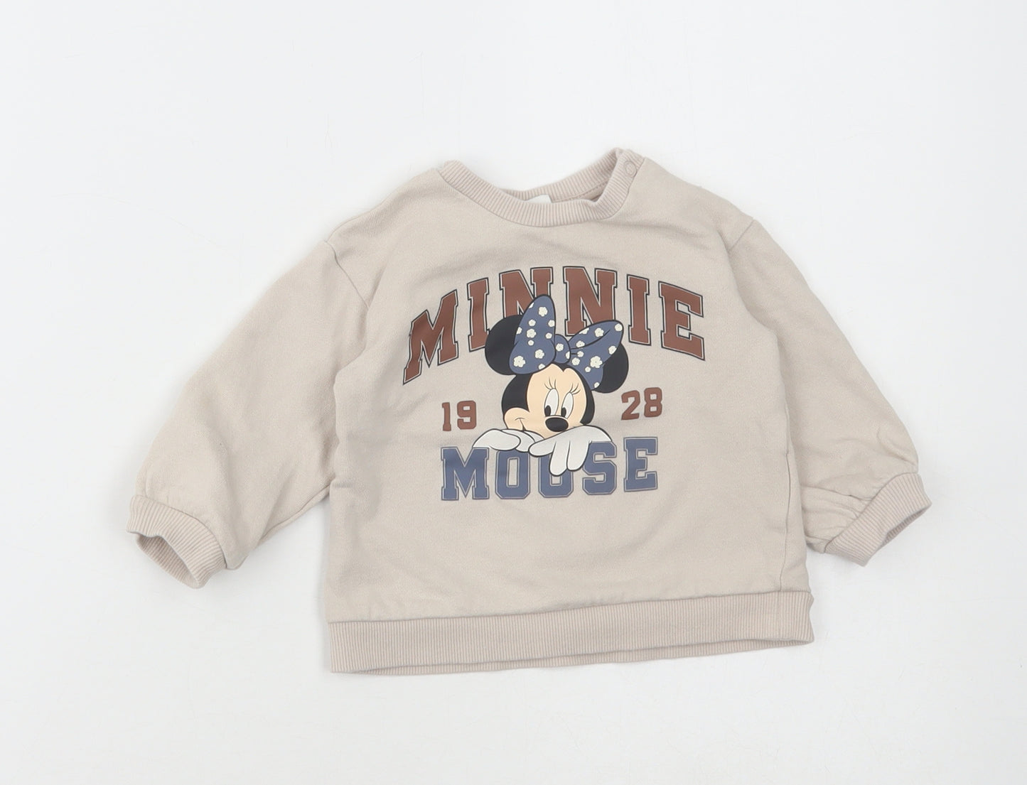 H&M Girls Beige Cotton Pullover Jumper Size 6-9 Months Pullover - Minnie Mouse
