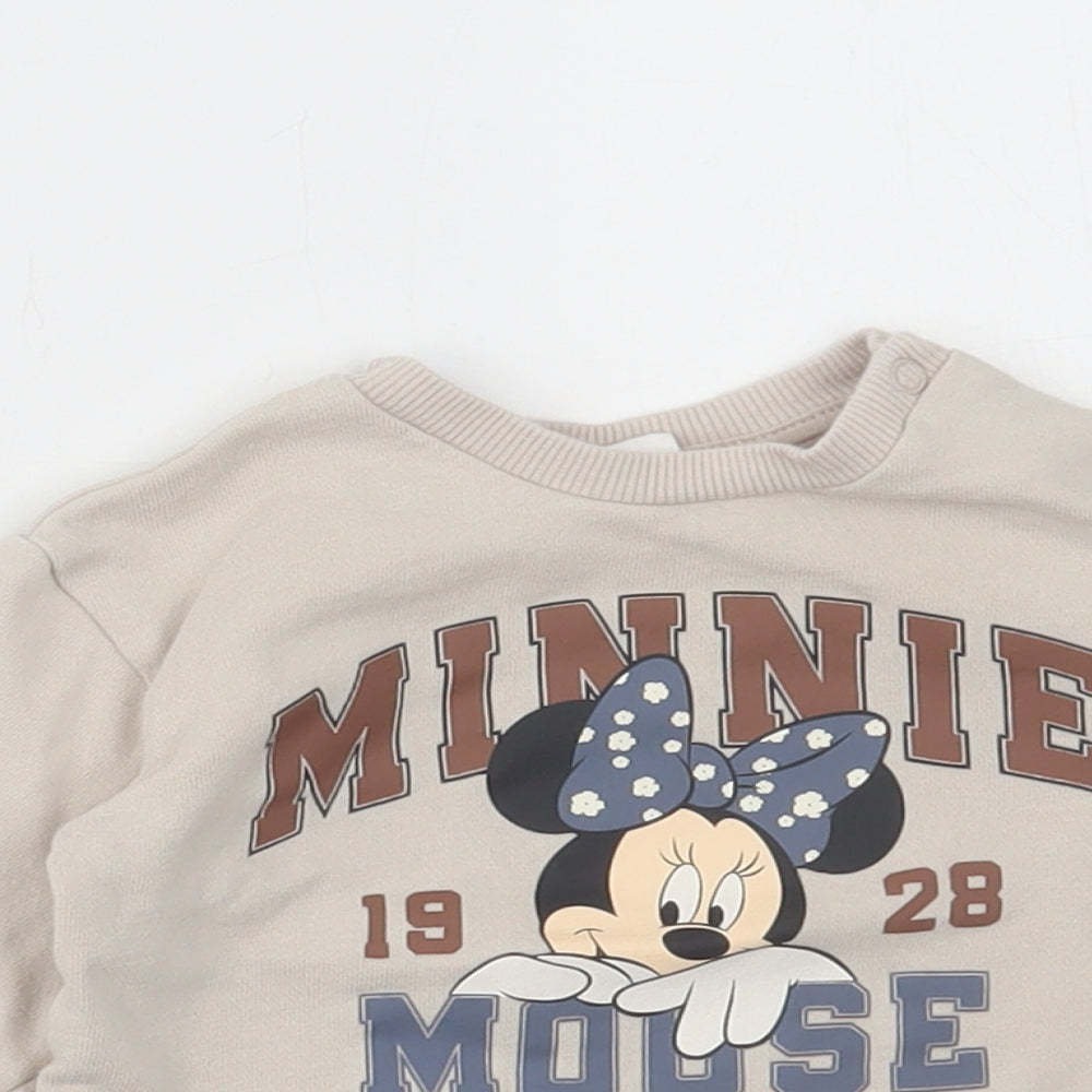 H&M Girls Beige Cotton Pullover Jumper Size 6-9 Months Pullover - Minnie Mouse