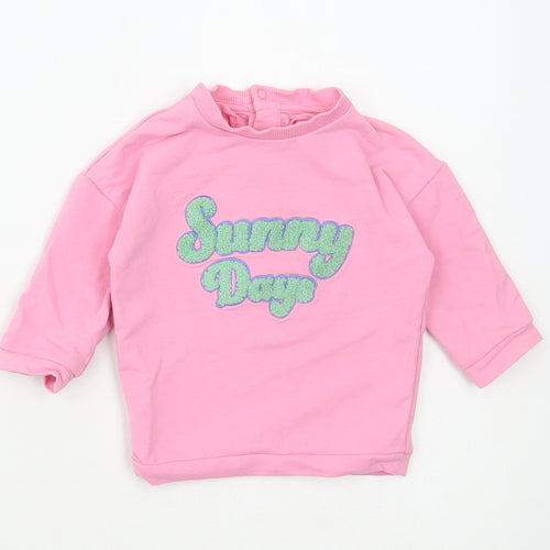 Marks and Spencer Girls Pink Cotton Pullover Jumper Size 3-6 Months Snap - Sunny Days