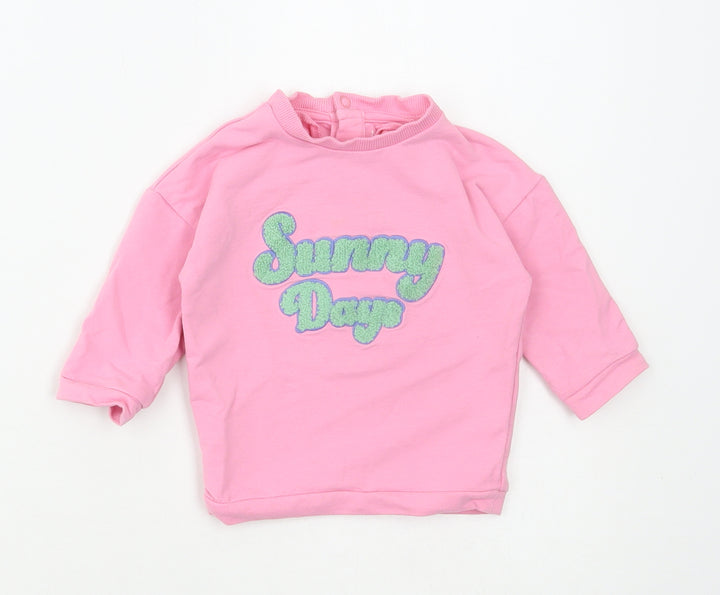Marks and Spencer Girls Pink Cotton Pullover Jumper Size 3-6 Months Snap - Sunny Days