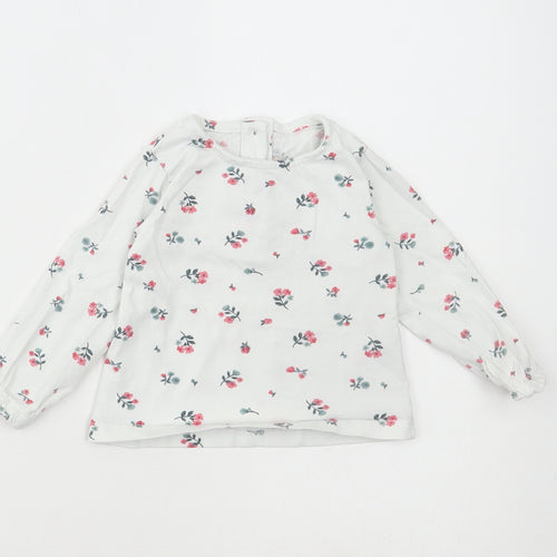 Dunnes Stores Girls White Floral Cotton Basic T-Shirt Size 6-9 Months Round Neck Button