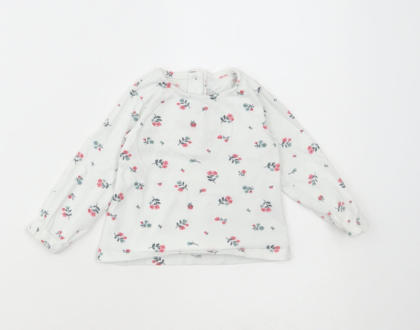 Dunnes Stores Girls White Floral Cotton Basic T-Shirt Size 6-9 Months Round Neck Button