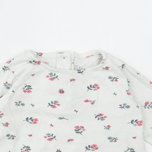 Dunnes Stores Girls White Floral Cotton Basic T-Shirt Size 6-9 Months Round Neck Button