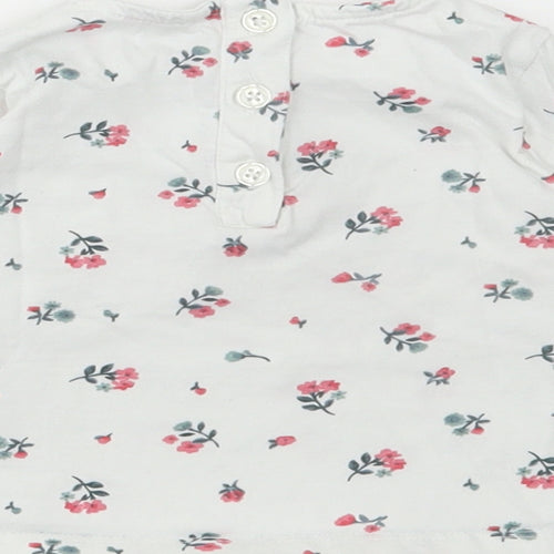 Dunnes Stores Girls White Floral Cotton Basic T-Shirt Size 6-9 Months Round Neck Button