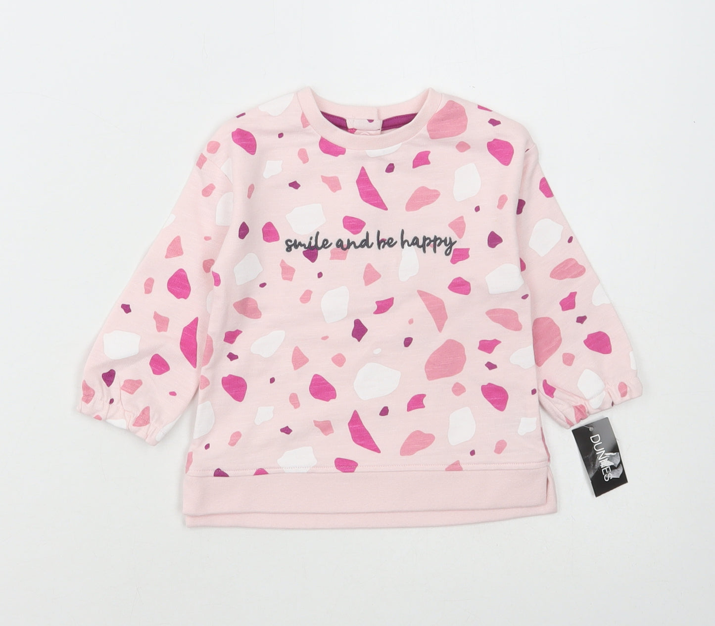 Dunnes Stores Girls Pink Geometric Cotton Pullover Jumper Size 3-6 Months Snap - Smile and Be Happy