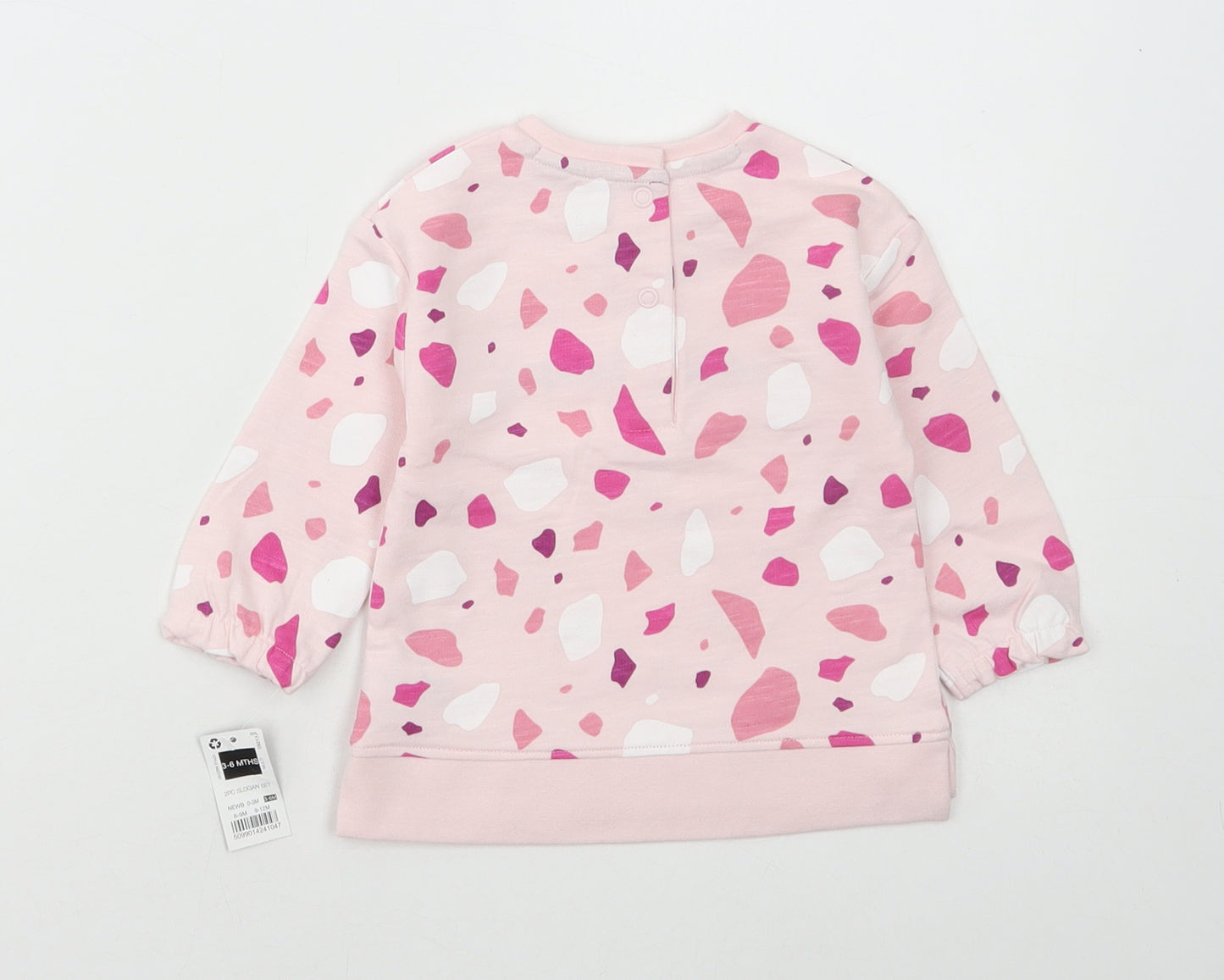 Dunnes Stores Girls Pink Geometric Cotton Pullover Jumper Size 3-6 Months Snap - Smile and Be Happy