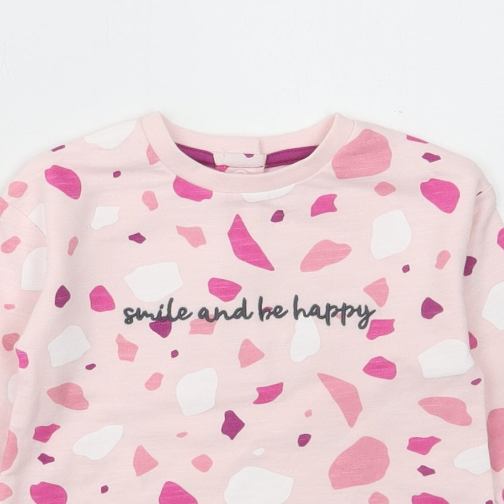 Dunnes Stores Girls Pink Geometric Cotton Pullover Jumper Size 3-6 Months Snap - Smile and Be Happy