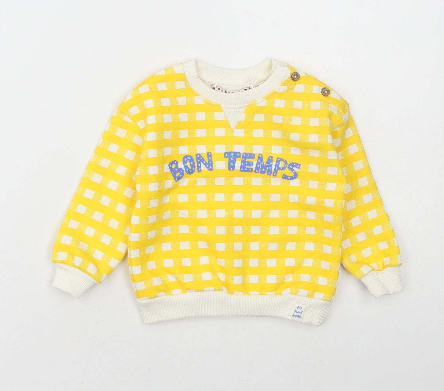 Leigh Tucker Baby Yellow Check Cotton Pullover Jumper Size 3-6 Months Button - Bon Temps