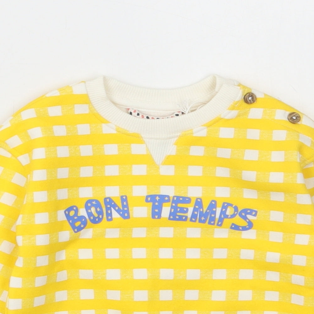Leigh Tucker Baby Yellow Check Cotton Pullover Jumper Size 3-6 Months Button - Bon Temps