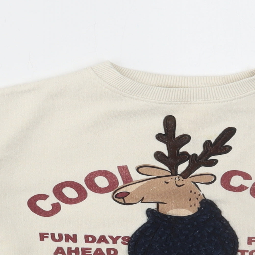 Zara Baby Beige Cotton Pullover Jumper Size 12-18 Months Pullover - Reindeer Slogan