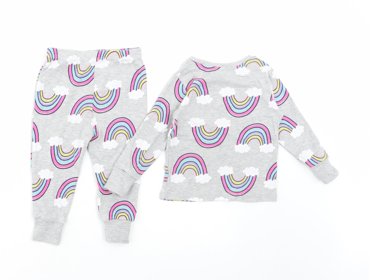 George Girls Grey Geometric Polyester Set Pyjama Set Size 12-18 Months Pullover - Rainbows