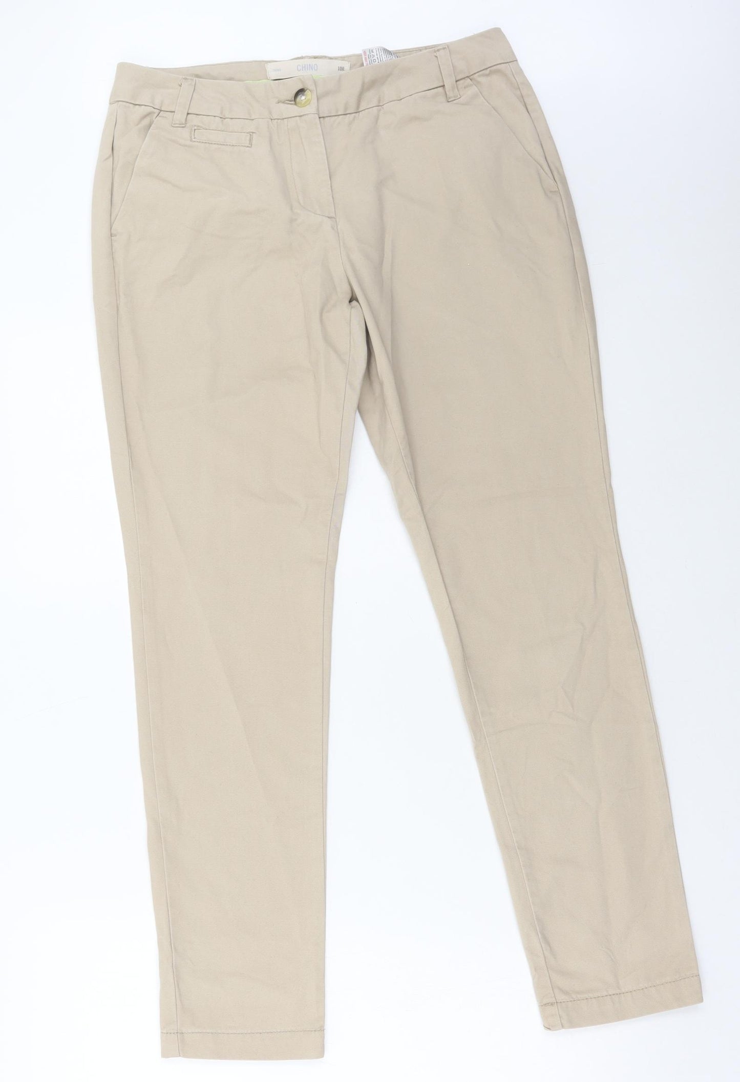 NEXT Womens Beige Cotton Chino Trousers Size 10 L29 in Regular Zip