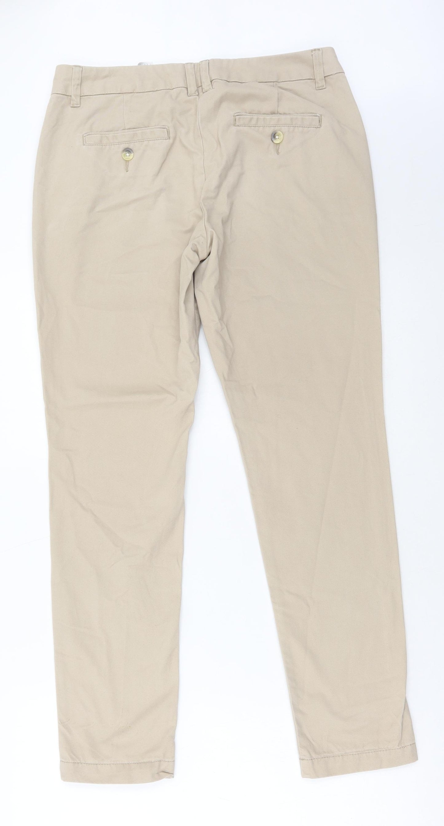NEXT Womens Beige Cotton Chino Trousers Size 10 L29 in Regular Zip