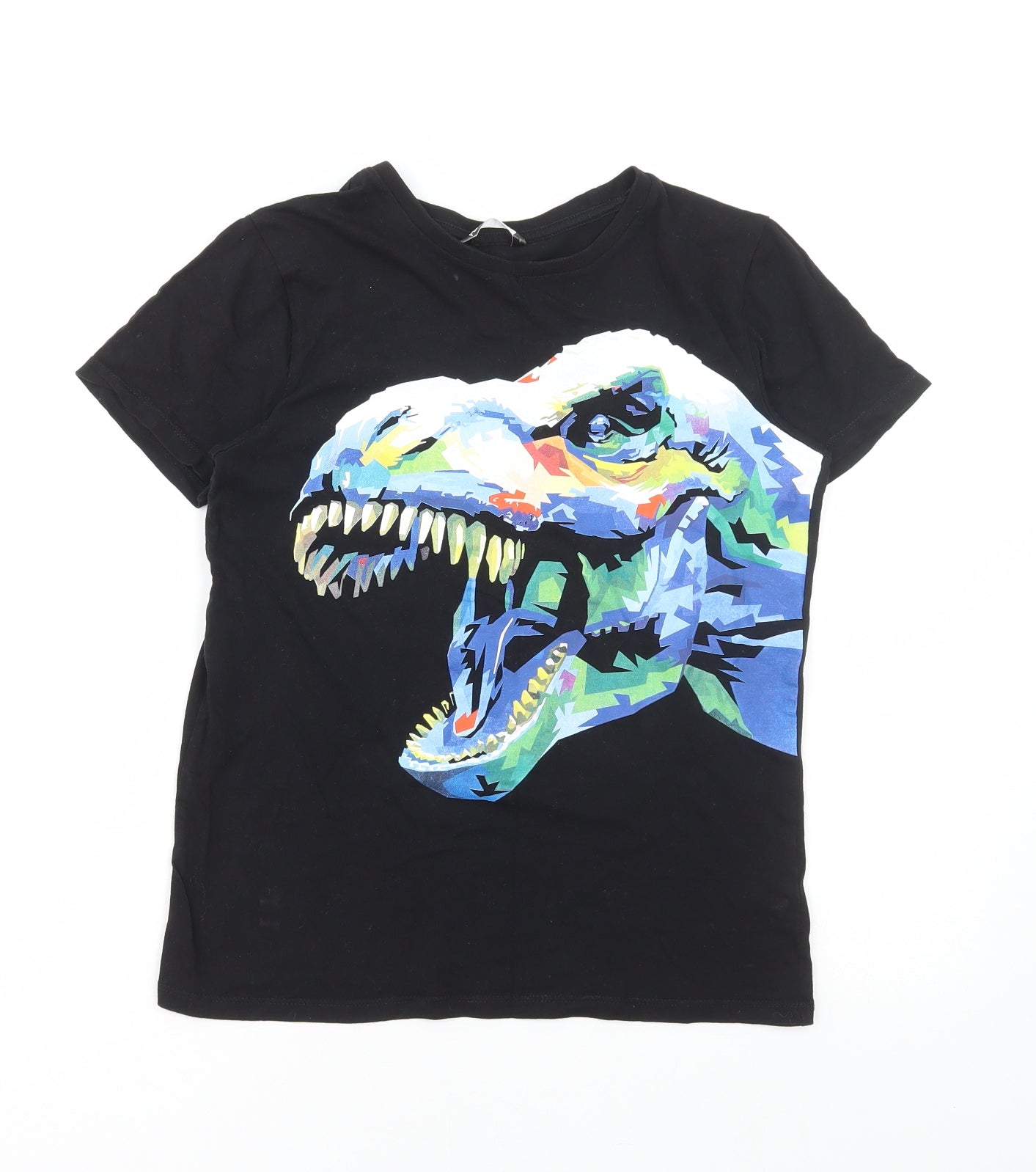 Pep & Co Boys Black Cotton Basic T-Shirt Size 12-13 Years Round Neck Pullover - Dinosaur